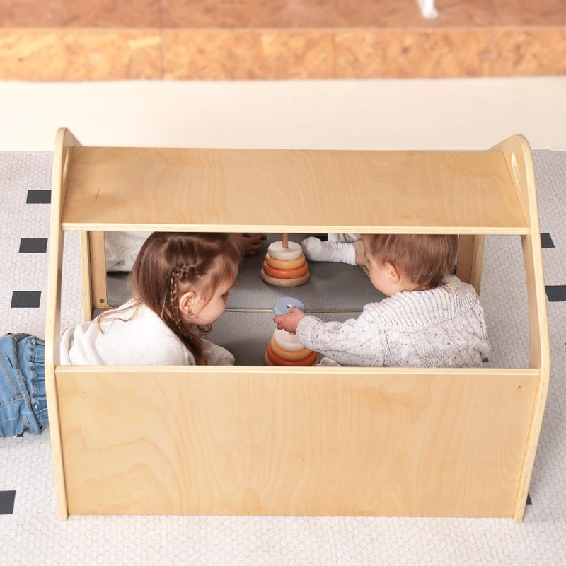 KRAND Wooden Playhouse for Toddlers w/Double Non-Shatter Safety Mirrors, Montessori Crawling Tunnel/Crawl-Through Play Set for Children and Kids, Daycare and Preschool Playroom(with Cushion) - Image 3