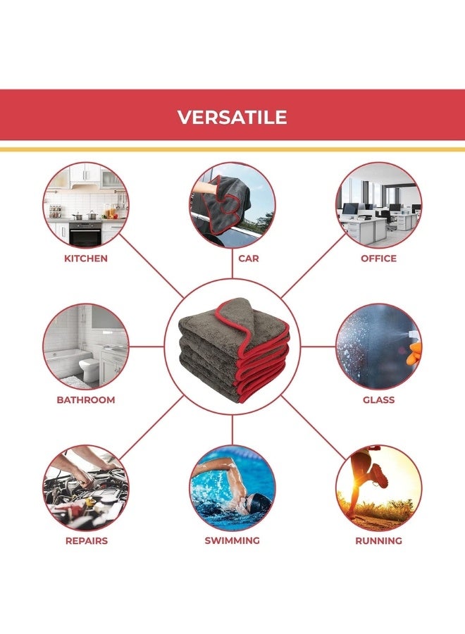 3 Pack Ultra Thick Super Absorbent Multipurpose Microfiber Towels Lint Free Scratch Free for Car Home Office - Grey - (40*40cm) - Image 2