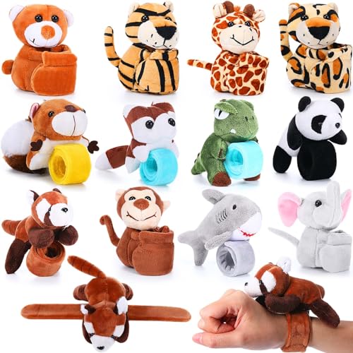 Relaxgiant 12 Pcs Stuffed Animal Slap Bracelet Plush Toy Hug Animal Slap Bracelet Plush Wrist Cute Snap Bracelets for Birthday Party FavorsCute Style - Image 1