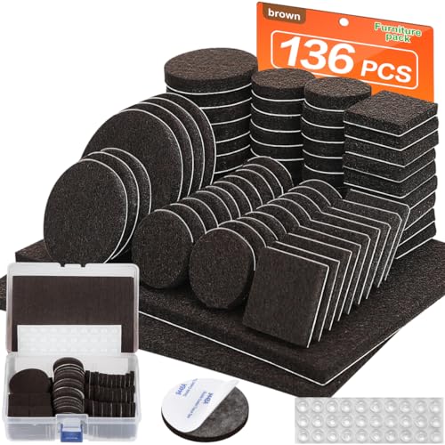 FURNIMATE Felt Furniture Pads 136 Pieces, Furniture Pads for Hardwood Floors, 5mm Thick Floor Protectors for Furniture Legs, Felt Pads for Furniture, Floor Savers for Furniture in a Case - Image 1