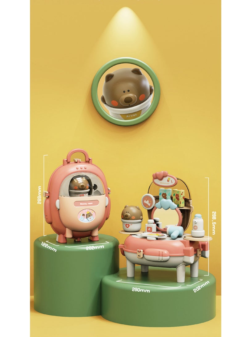 Kids 2 in 1 Makeup Backpack, Dressing Table Toys for Children, Pretend Role Play Toys with Beauty Accessories for Girls Boys - Image 2