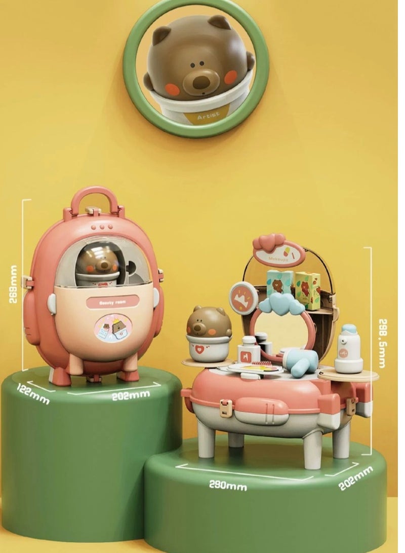 Kids 2 in 1 Makeup Backpack, Dressing Table Toys for Children, Pretend Role Play Toys with Beauty Accessories for Girls Boys - Image 3