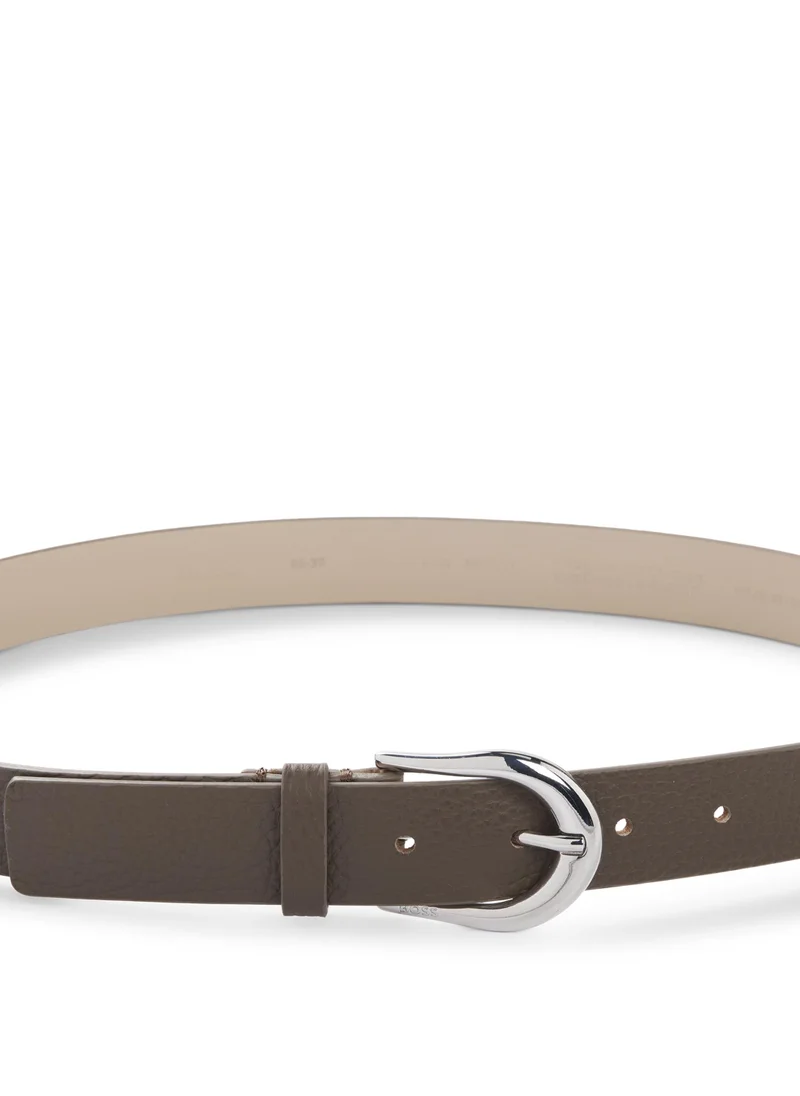 BOSS Italian-leather belt with polished silver hardware
