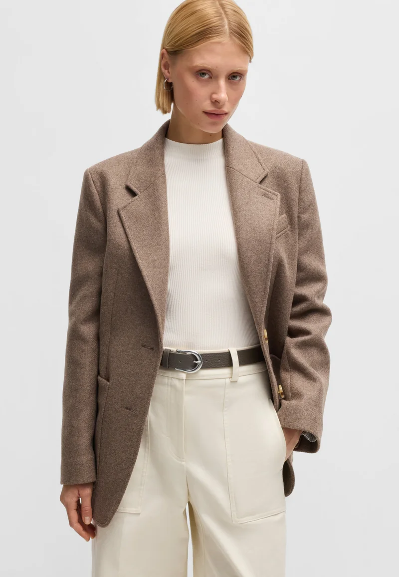 BOSS Khaki Italian-leather belt with polished silver hardware for Women | Best Price UAE