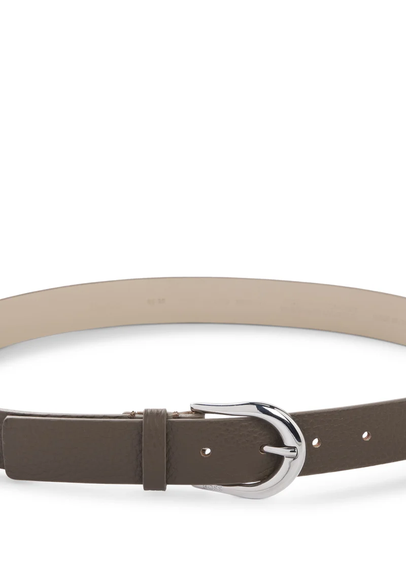 BOSS Khaki Italian-leather belt with polished silver hardware for Women | Best Price UAE