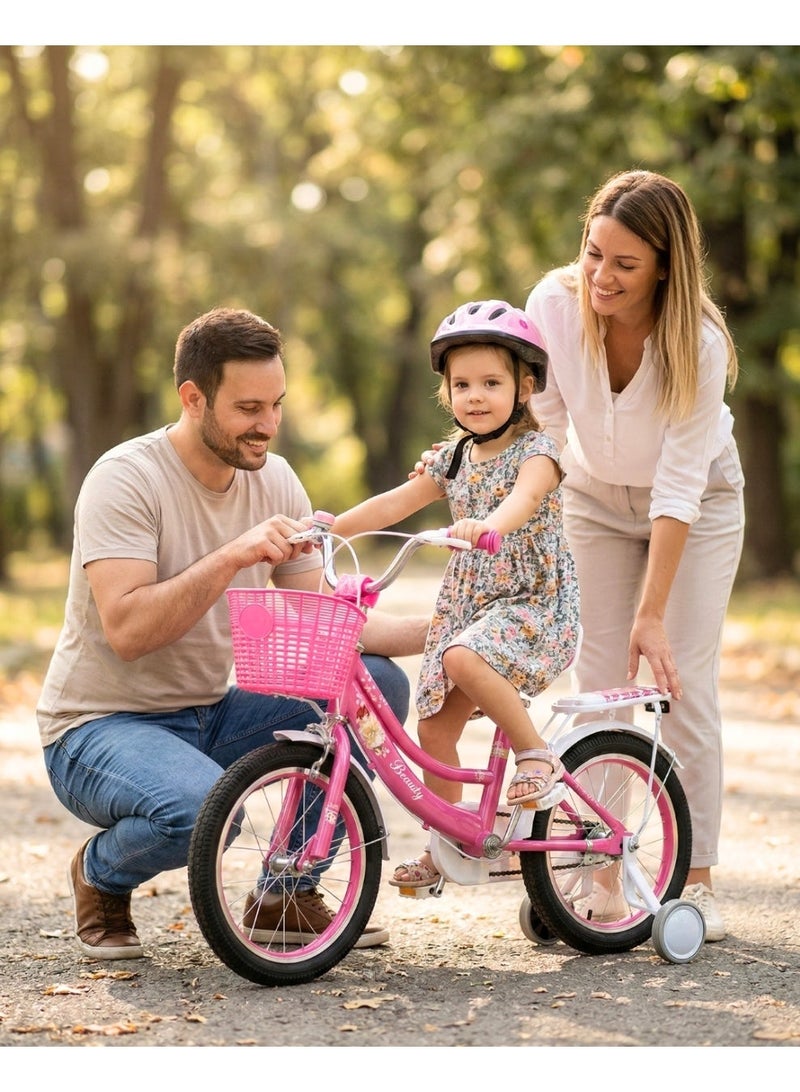 أسباير بوكس Aspire Books Beauty 12-Inch Kids’ Bicycle for Girls, Ages 2–5 Years – Pink Toddler Bike with Training Wheels, Front Basket, Rear Seat, and Adjustable Saddle –[ GDBT 12'' ATB ] - Image 5