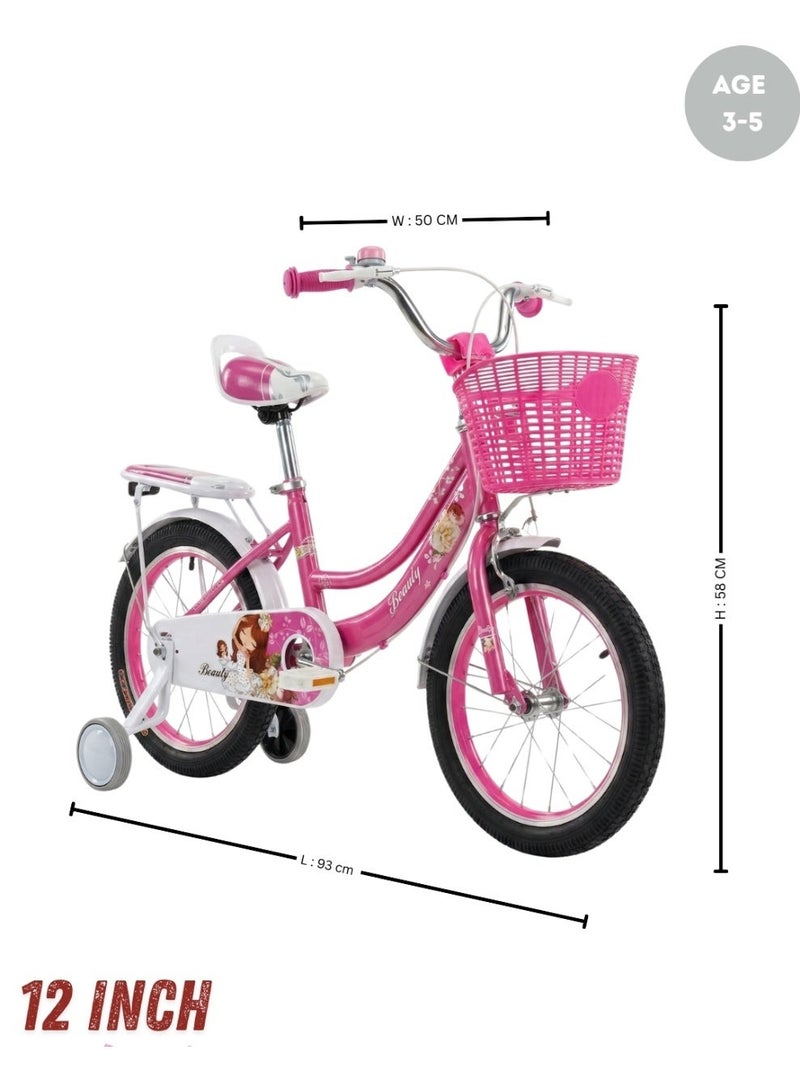 أسباير بوكس Aspire Books Beauty 12-Inch Kids’ Bicycle for Girls, Ages 2–5 Years – Pink Toddler Bike with Training Wheels, Front Basket, Rear Seat, and Adjustable Saddle –[ GDBT 12'' ATB ] - Image 4