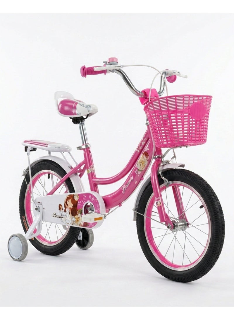 أسباير بوكس Aspire Books Beauty 12-Inch Kids’ Bicycle for Girls, Ages 2–5 Years – Pink Toddler Bike with Training Wheels, Front Basket, Rear Seat, and Adjustable Saddle –[ GDBT 12'' ATB ] - Image 2