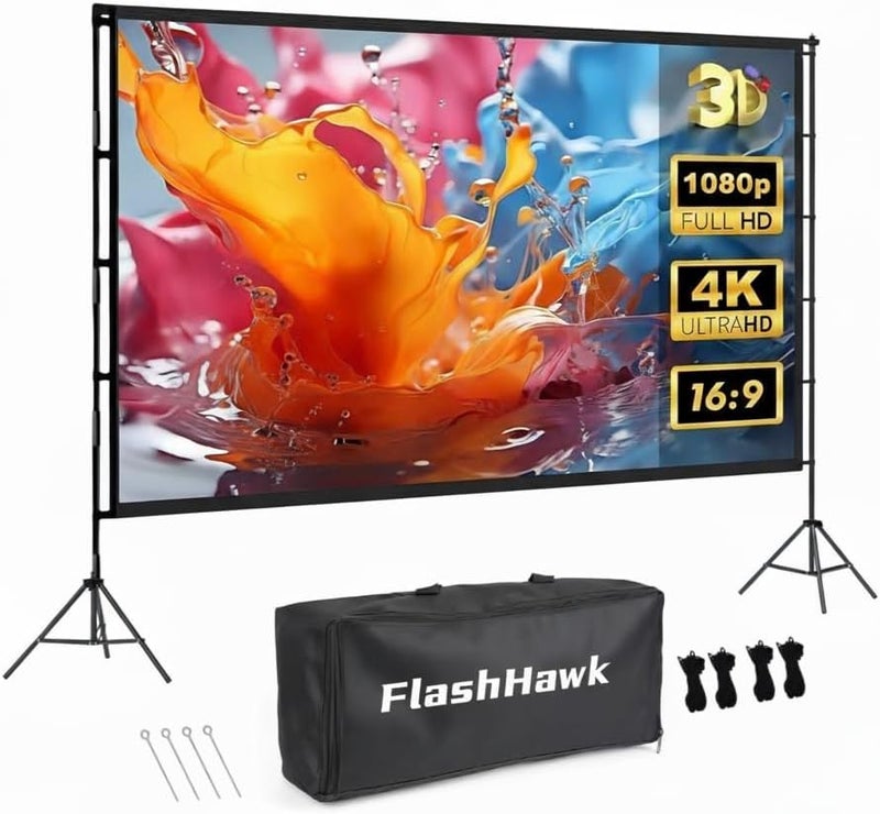 Fh 84 inch 16:9 Portable Projector Screen with 2M High Tripod Stands for Outdoor or Indoor - Image 1