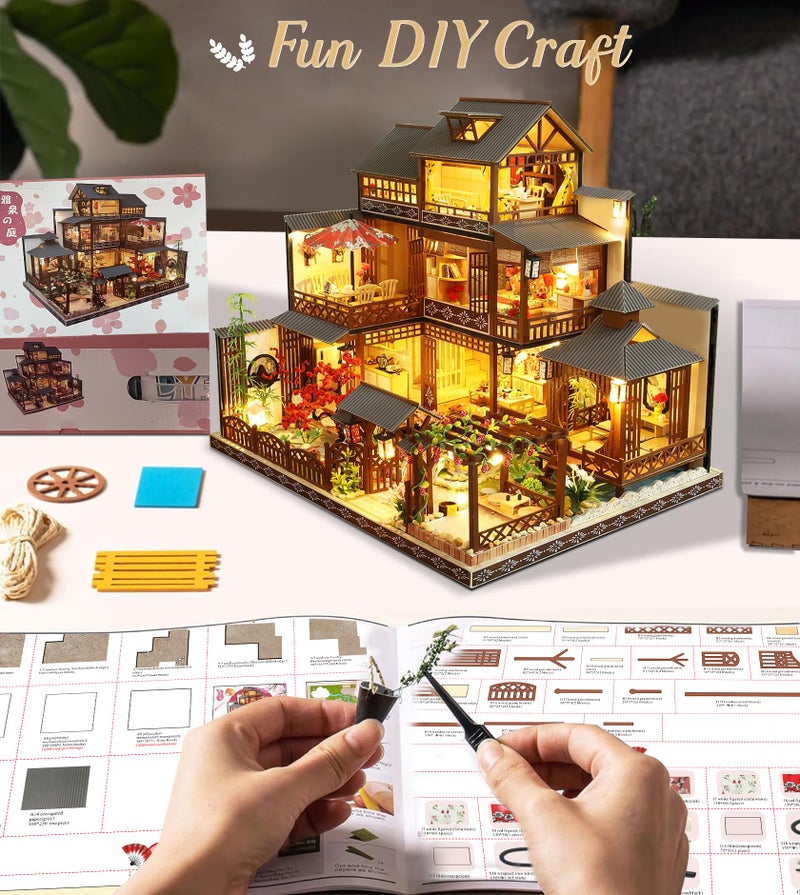 Spilay DIY Dollhouse Miniature with Wooden Furniture,DIY Dollhouse Kit Big Japanese Courtyard Model with LED & Music Box,1:24 Scale Creative Room Gift Idea for Adult Friend Lover (Yaquan Courtyard) - Image 3