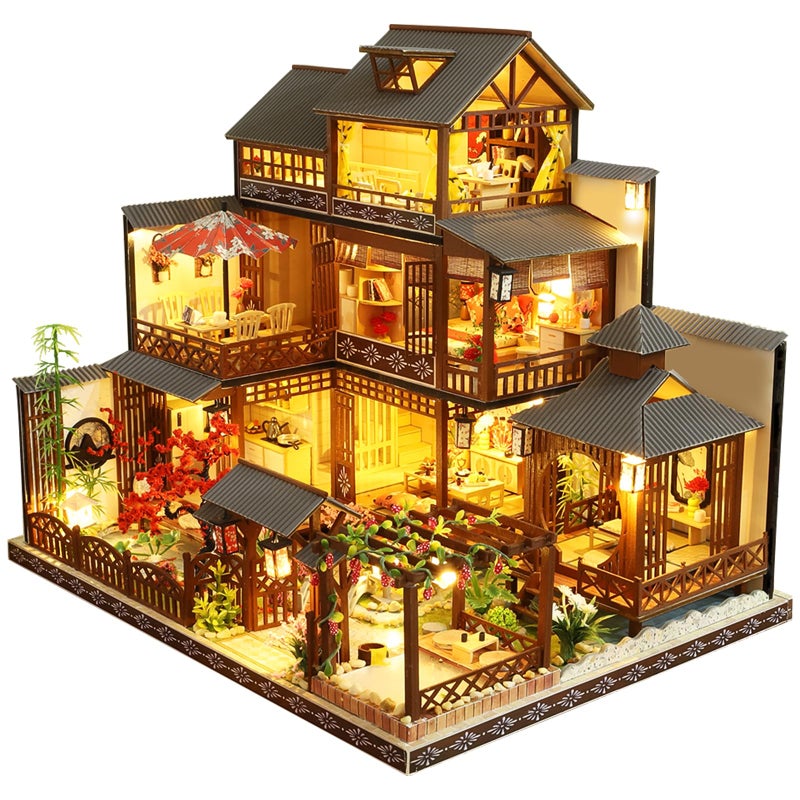 Spilay DIY Dollhouse Miniature with Wooden Furniture,DIY Dollhouse Kit Big Japanese Courtyard Model with LED & Music Box,1:24 Scale Creative Room Gift Idea for Adult Friend Lover (Yaquan Courtyard) - Image 1