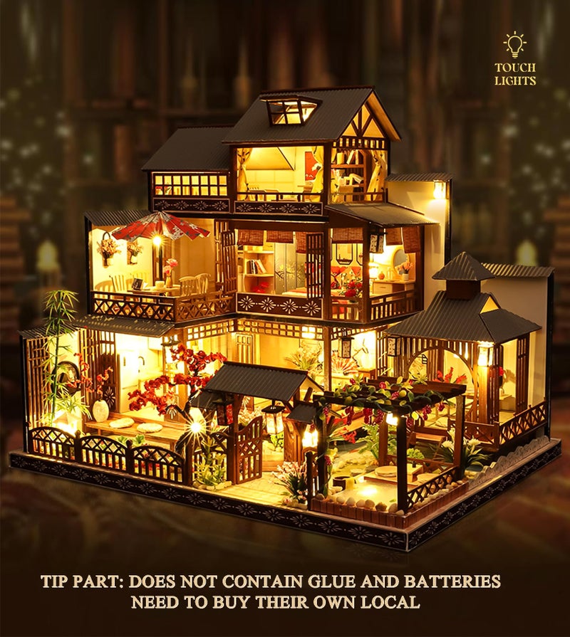 Spilay DIY Dollhouse Miniature with Wooden Furniture,DIY Dollhouse Kit Big Japanese Courtyard Model with LED & Music Box,1:24 Scale Creative Room Gift Idea for Adult Friend Lover (Yaquan Courtyard) - Image 5