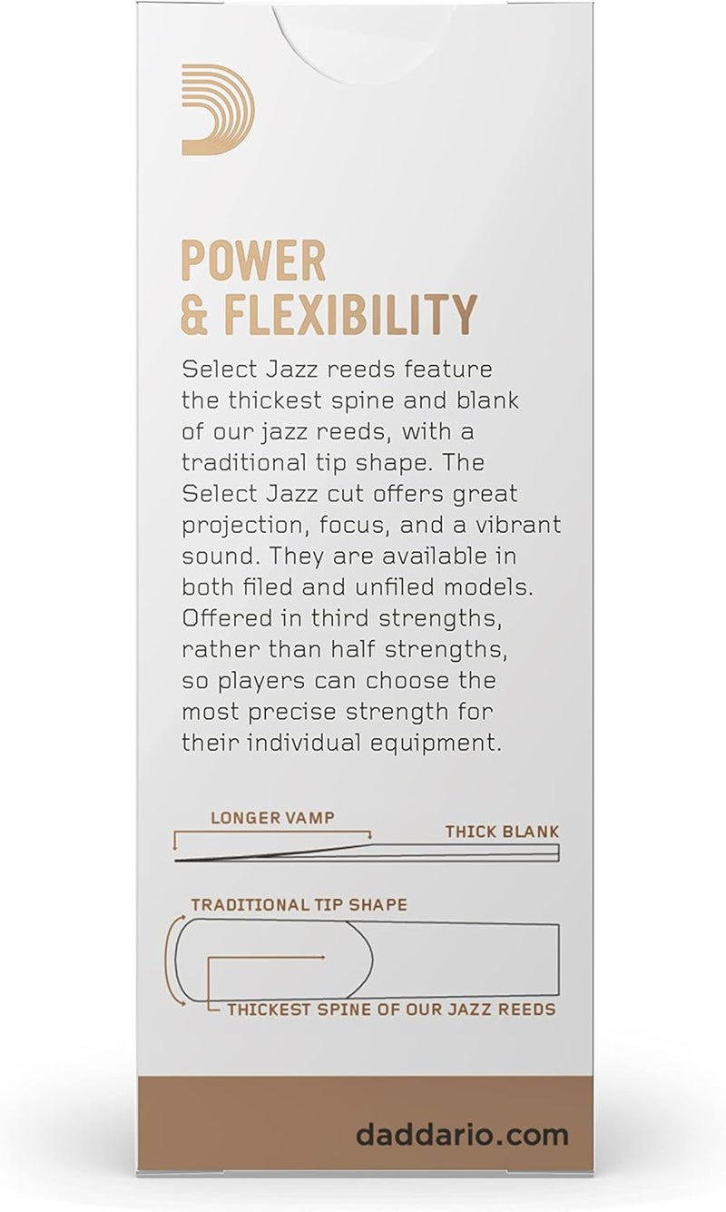 RICO D’Addario Woodwinds Select Jazz Tenor Sax Reeds, Unfiled, Strength 2 Hard, 5-pack - Image 3
