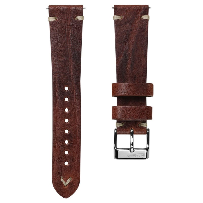 WatchGecko Vintage Simple Handmade Certified Genuine Italian Leather Replacement Watch Strap Stylish and Durable Mens Wristwatch Strap Simple double stitching Easy to fit Reddish Brown 20 mm - Image 2