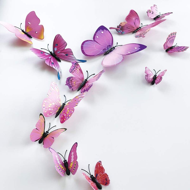 TVPHLLY 36pcs 3D Colorful Butterfly Wall Stickers DIY Art Decor Crafts for Party Nursery Classroom Offices Kids Girl Boy Baby Bedroom Bathroom Living Room Magnets and Glue Sticker Set 1(RED-Single Wing) - Image 2