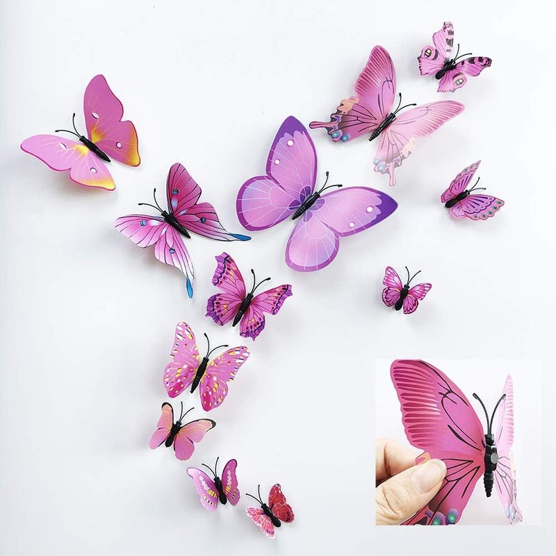 TVPHLLY 36pcs 3D Colorful Butterfly Wall Stickers DIY Art Decor Crafts for Party Nursery Classroom Offices Kids Girl Boy Baby Bedroom Bathroom Living Room Magnets and Glue Sticker Set 1(RED-Single Wing) - Image 1