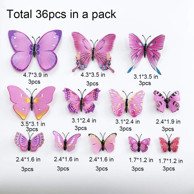 TVPHLLY 36pcs 3D Colorful Butterfly Wall Stickers DIY Art Decor Crafts for Party Nursery Classroom Offices Kids Girl Boy Baby Bedroom Bathroom Living Room Magnets and Glue Sticker Set 1(RED-Single Wing) - Image 3