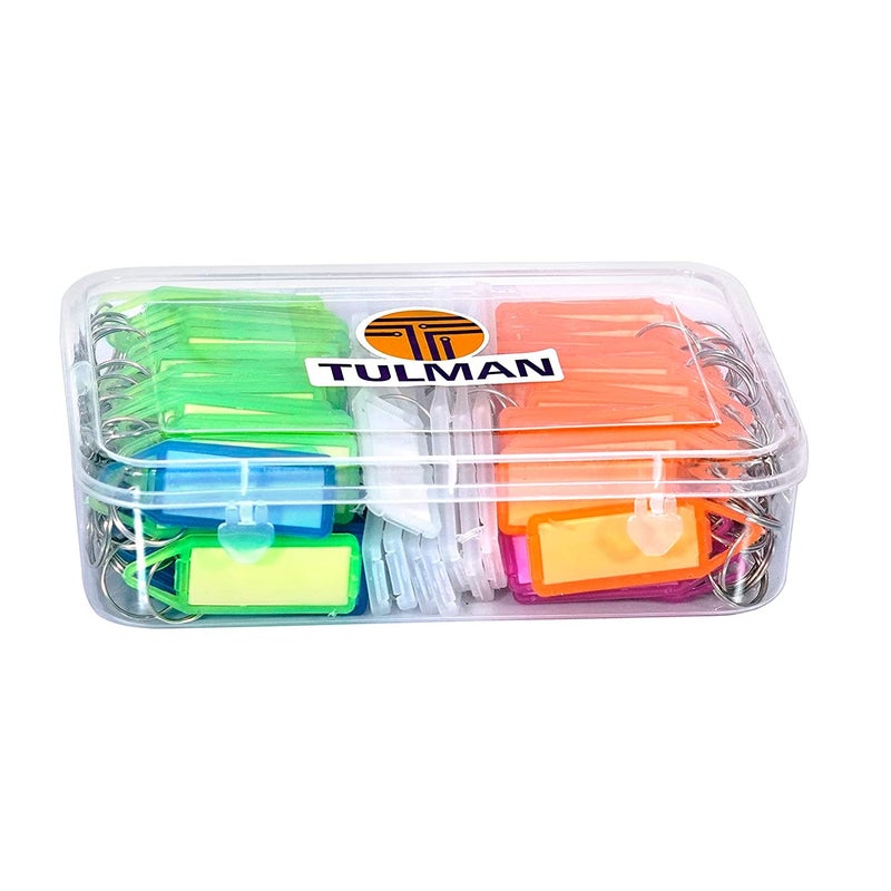 TULMAN 100 Pcs Multicolor Keyrings & Keychains with Name Tag Labels, ID Key Tags with Split Ring for Office, Home, Storage, School Us, 19x13x5 cm - Image 3