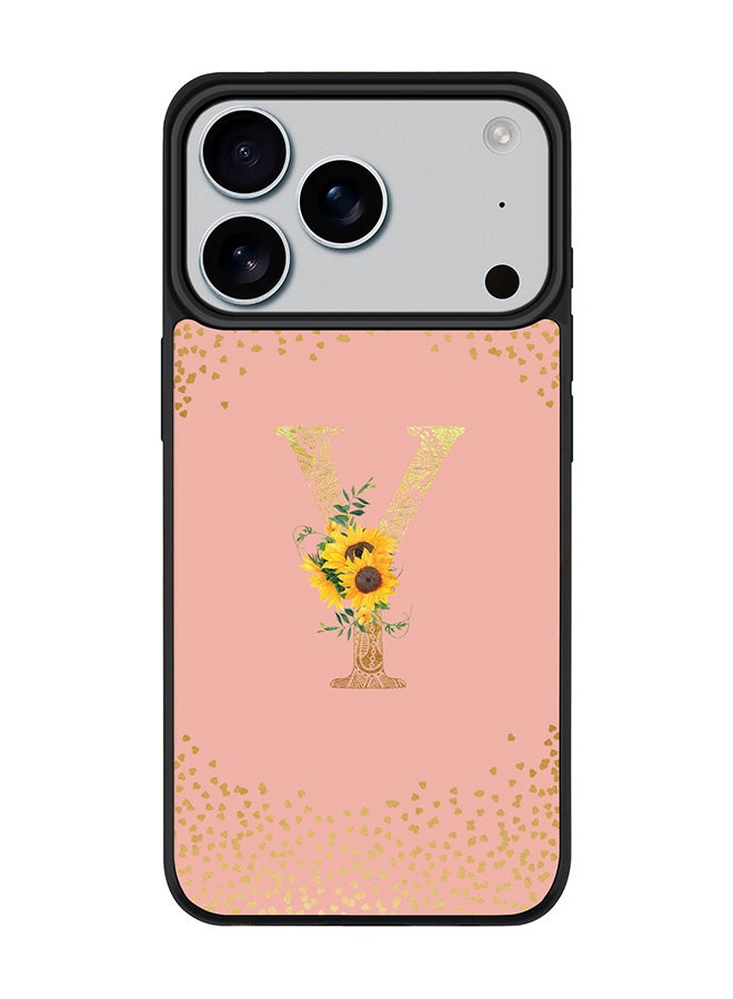 Stylizedd iPhone 17 Pro Case, [Compatible with MagSafe] Slim Magnetic cover Phone Case iPhone 17 Pro -Custom Floral Monogram - Y  (Rose Pink ) - Image 1