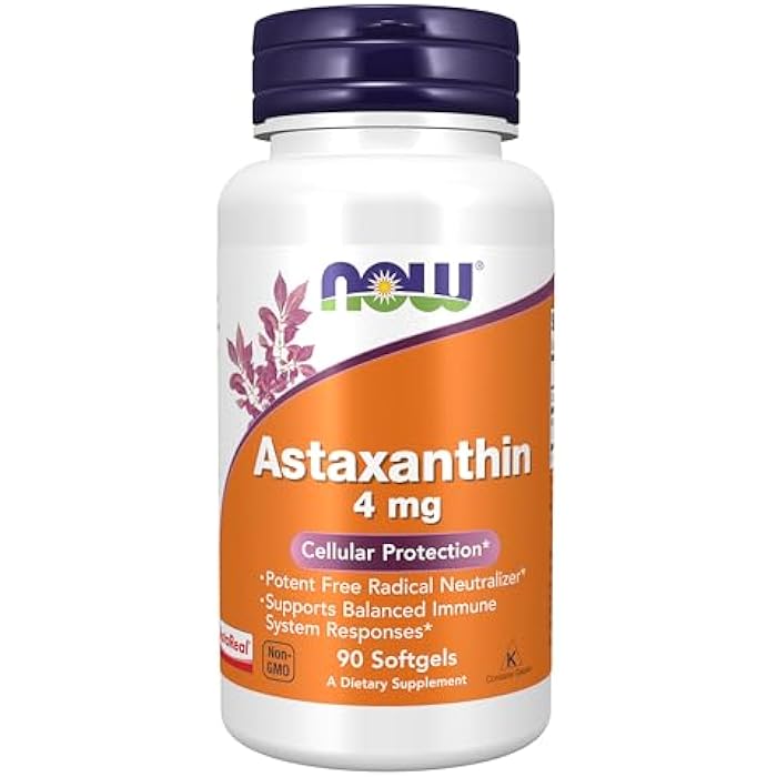 NOW Supplements, Astaxanthin 4 mg derived from Non-GMO Haematococcus Pluvialis Microalgae and has naturally occurring Lutein, Canthaxanthin and Beta-Carotene, 90 Softgels - Image 1