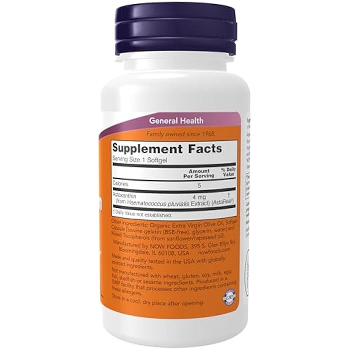 NOW Supplements, Astaxanthin 4 mg derived from Non-GMO Haematococcus Pluvialis Microalgae and has naturally occurring Lutein, Canthaxanthin and Beta-Carotene, 90 Softgels - Image 2