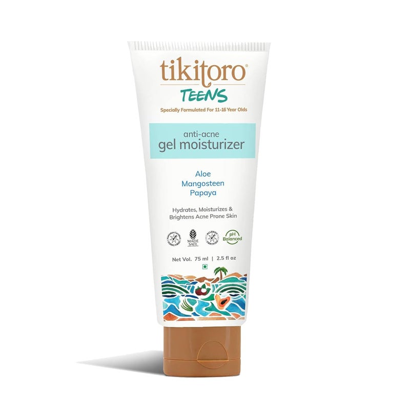 Tikitoro جيل مرطب مضاد لحب الشباب للشباب من تيكيتور مع الألوة، مانغوستين، بابايا - يرطب، يوازن الزهم، ويهدئ التهيج - خالي من البارابين والكبريتات - لجميع أنواع البشرة - العمر 11 - 75 مل x 1 - Image 1