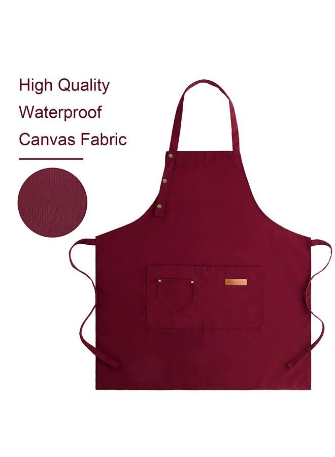 LOYGLIF Apron for Men Women with Adjustable Straps and Large Pockets, Canvas Cotton Cooking Kitchen Chef Aprons Waterproof, Red, M-L-XL - Image 3