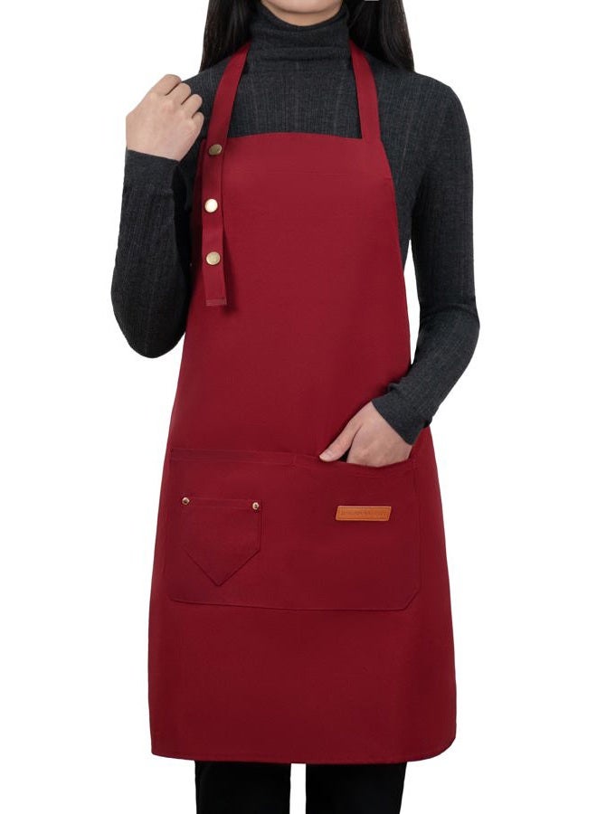 LOYGLIF Apron for Men Women with Adjustable Straps and Large Pockets, Canvas Cotton Cooking Kitchen Chef Aprons Waterproof, Red, M-L-XL - Image 1