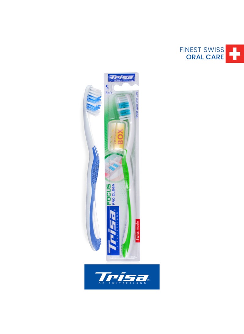 Trisa Focus Pro Clean Soft Adult Toothbrush with Travel Cap - Finest Swiss Oral Care - Image 1