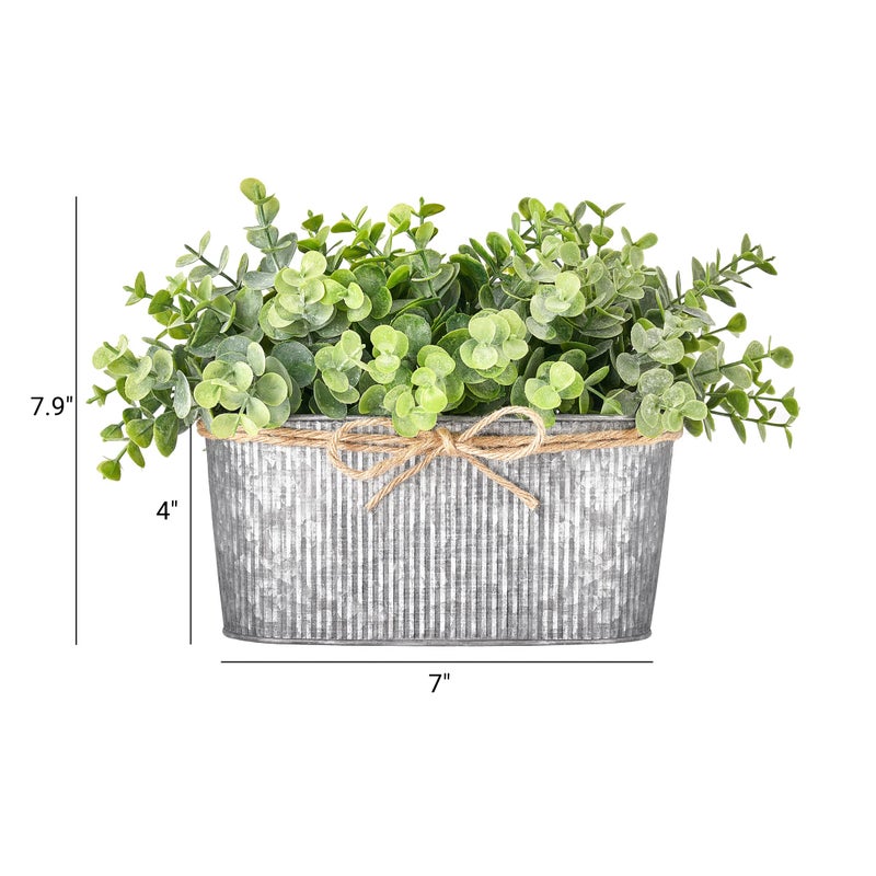 Dahey Artificial Eucalyptus Faux Plants Indoor for Farmhouse Home Decor Fake Potted Plants in Rustic Rectangular Pots Table Centerpiece for Office Bath Living Room Greenery Decor, 7" L x 4" H - Image 5