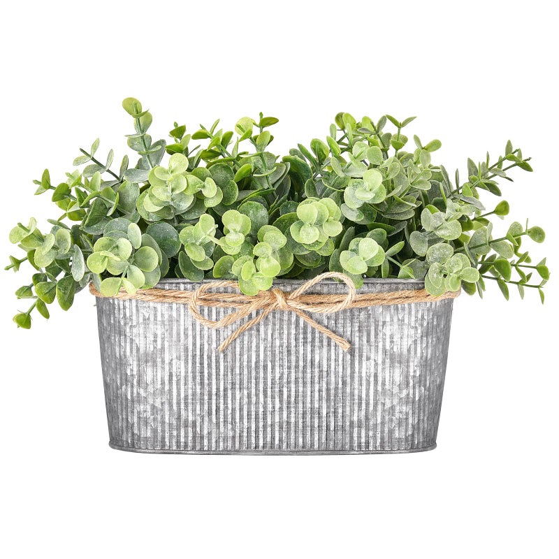 Dahey Artificial Eucalyptus Faux Plants Indoor for Farmhouse Home Decor Fake Potted Plants in Rustic Rectangular Pots Table Centerpiece for Office Bath Living Room Greenery Decor, 7" L x 4" H - Image 1
