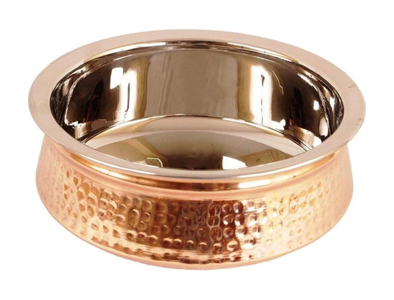 Skywalk Steel Copper Set of 1 Dish Serving Handi 300 ML with 1 Kadhai Karahi Kadai Wok 350 ML - Serving Dishes Vegetables Home Hotel Restaurant Tableware Serveware,Copper Handi+Copper karahi Combo - Image 2