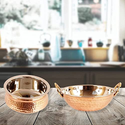 Skywalk Steel Copper Set of 1 Dish Serving Handi 300 ML with 1 Kadhai Karahi Kadai Wok 350 ML - Serving Dishes Vegetables Home Hotel Restaurant Tableware Serveware,Copper Handi+Copper karahi Combo - Image 4