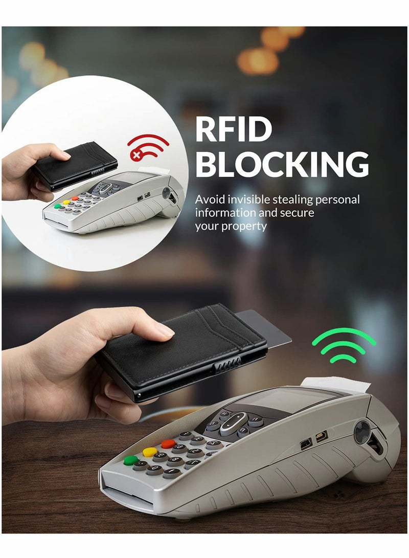 Card Holder Wallet with Coin Pocket Magnetic Closure Pop Up Cards Slim Leather RFID Protection to 11 Case - Image 3