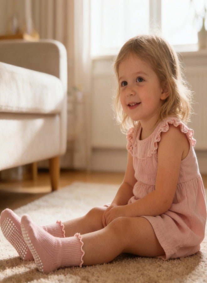 Bearbay 6 Pairs non-slip ruffle socks for baby girls toddler girls，cute grippy comfortable ankle socks for all seasons, 9 Pairs-mix Pink, 1-3 Years - Image 2