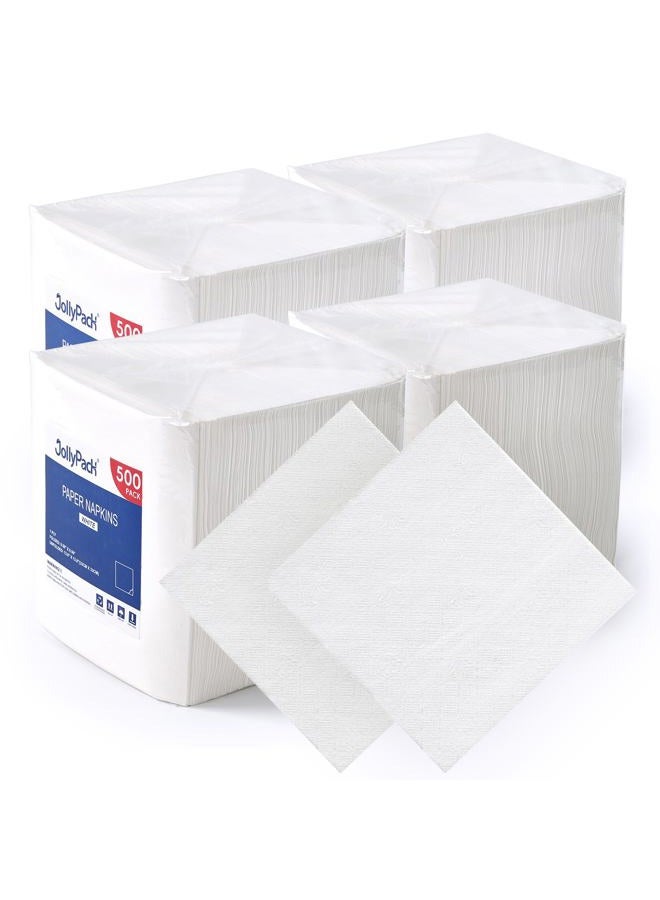 JollyPack 2000 Count White Paper Napkins - 1-Ply 6.5 x 6.5 Folded Bulk Disposable Beverage Cocktail Napkins, Dinner Paper for Restaurants, Bars and Parties - 13 x 13 Unfolded - Image 1
