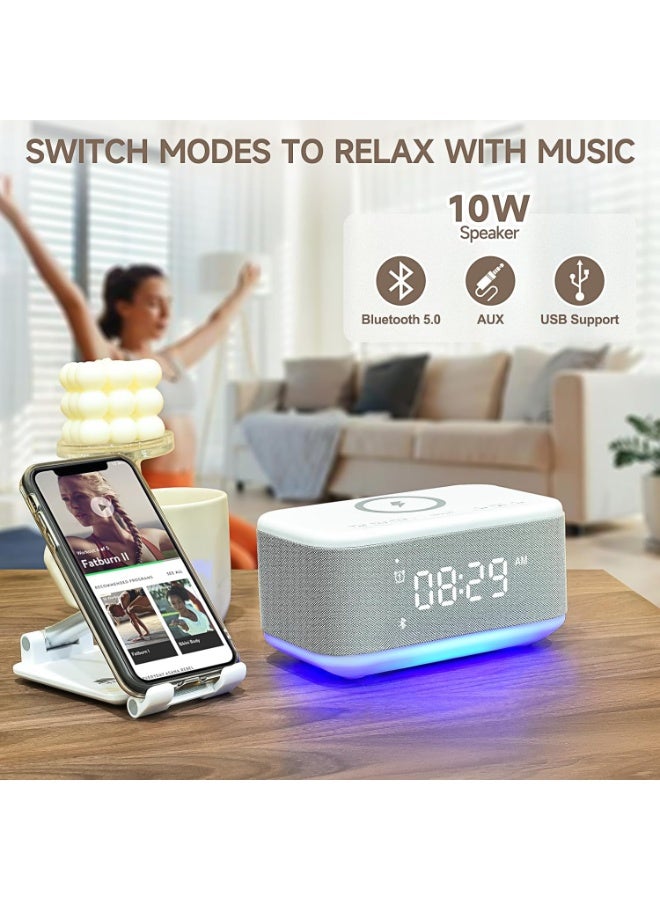 كيلا منبه سماعة شاحن لاسلكي، منبهات رقمية غرف نوم بلوتوث، منبه ضوء قابل للتعتيم غرف نوم منبه مزدوج سكون خافت 12 24H RGB ضوء ليلي بلوتوث USB AUX، أسود - Image 5