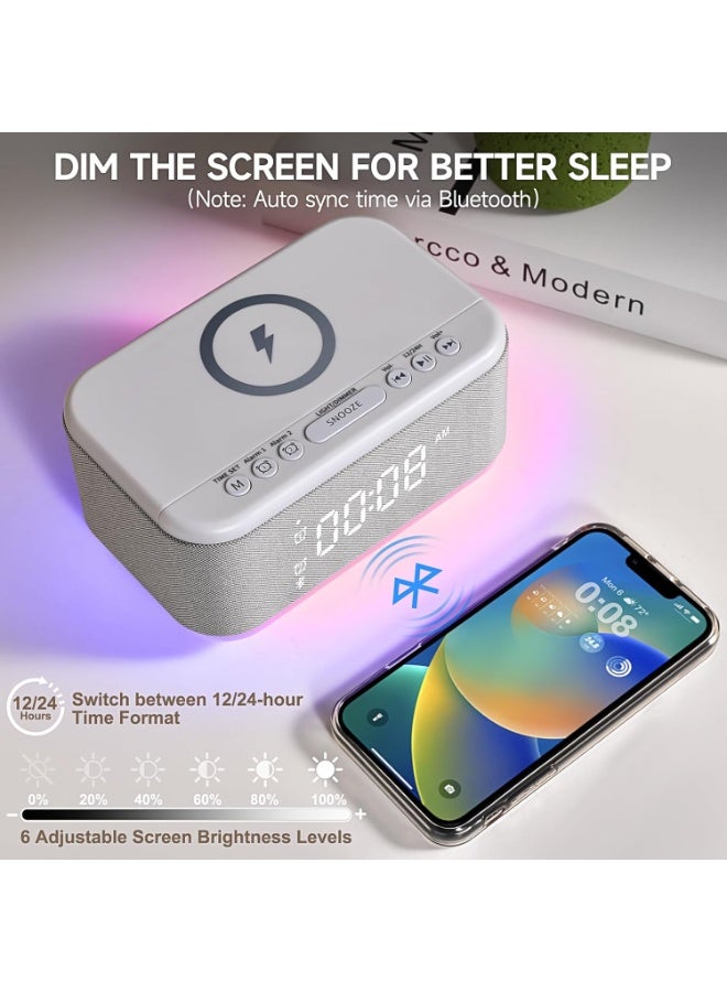 كيلا منبه سماعة شاحن لاسلكي، منبهات رقمية غرف نوم بلوتوث، منبه ضوء قابل للتعتيم غرف نوم منبه مزدوج سكون خافت 12 24H RGB ضوء ليلي بلوتوث USB AUX، أسود - Image 2