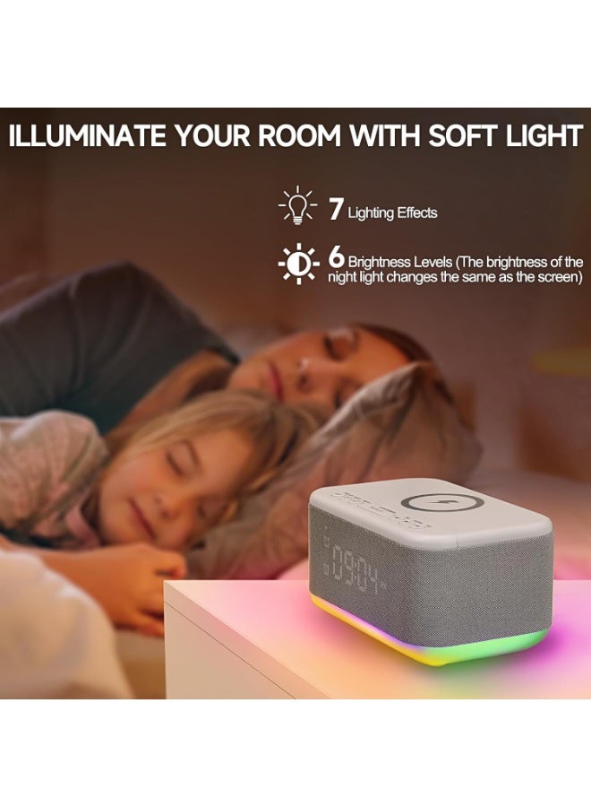 كيلا منبه سماعة شاحن لاسلكي، منبهات رقمية غرف نوم بلوتوث، منبه ضوء قابل للتعتيم غرف نوم منبه مزدوج سكون خافت 12 24H RGB ضوء ليلي بلوتوث USB AUX، أسود - Image 3