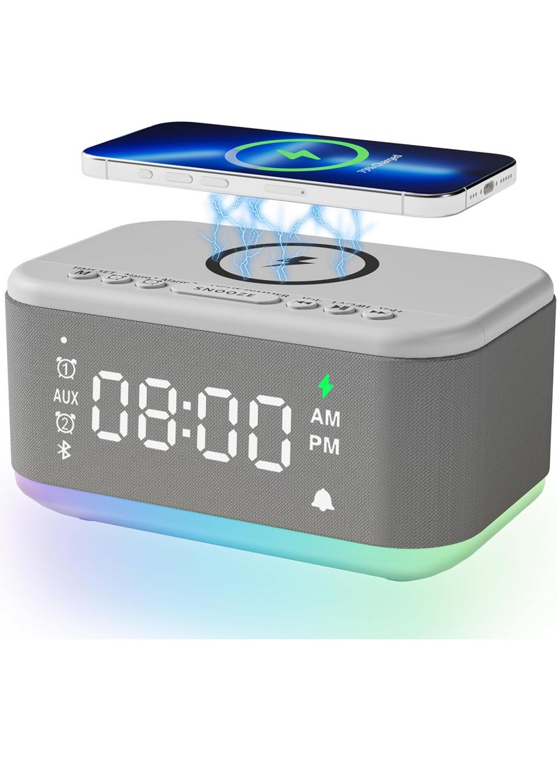 كيلا منبه سماعة شاحن لاسلكي، منبهات رقمية غرف نوم بلوتوث، منبه ضوء قابل للتعتيم غرف نوم منبه مزدوج سكون خافت 12 24H RGB ضوء ليلي بلوتوث USB AUX، أسود - Image 1