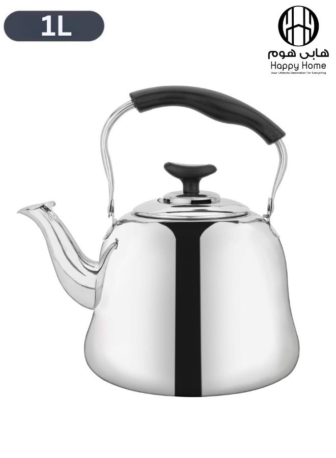 هابي هوم غلاية شاي من الفولاذ المقاوم للصدأ غلاية شاي صفير بمقبض بارد للمنزل، السكن الجامعي،قاعدة رقيقة بلمسة نهائية من المرآة (1 لتر) - Image 1
