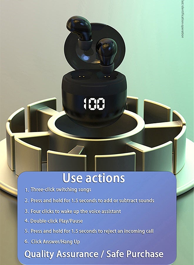 Gecomo Wireless Earbuds, Small Mini Invisible Earbuds, Work Wireless Bluetooth Tiny Low Profile Micro Smallest Discreet Earbuds Hidden for Work Small Ear Buds Tiny Mini Invisible Headphones Discreet Hidden Headphones (Black) - Image 5