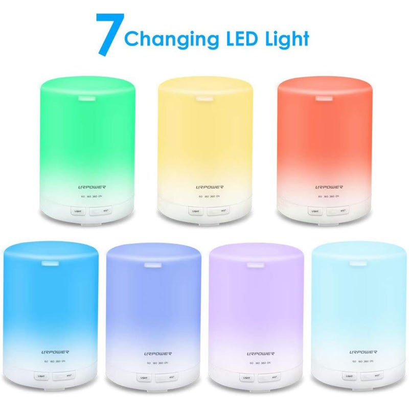 URPOWER 2nd Gen 300ml Aroma Essential Oil Diffuser Night Light Ultrasonic Air Humidifier with AUTO Shut Off and 6-7 Hours Continuous Diffusing - 7 Color Changing LED Lights and 4 Timer Settings - Image 3