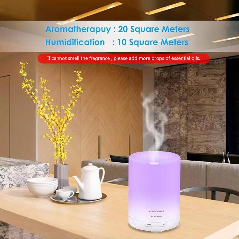 URPOWER 2nd Gen 300ml Aroma Essential Oil Diffuser Night Light Ultrasonic Air Humidifier with AUTO Shut Off and 6-7 Hours Continuous Diffusing - 7 Color Changing LED Lights and 4 Timer Settings - Image 4