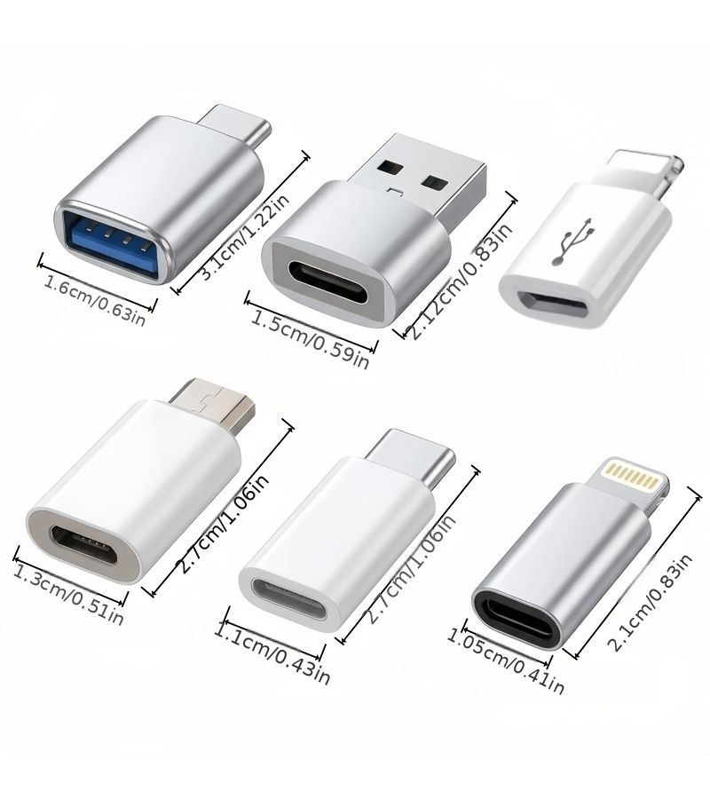 6 In 1 Silvery White USB C Adapter Set Fast Charging Data Transmission For Phones Tablets - Image 2