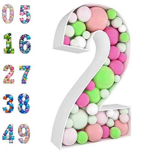 JoyBox Design 3FT Mosaic Balloon Frame Number 2 Light Up Numbers PreCut Kit Thick Foam Board for Birthday Decoration - Image 1