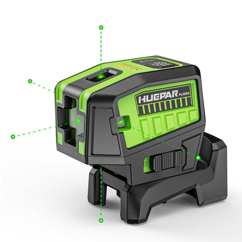 HUEPAR 5 Point Self Leveling Laser Alignment Tool with Plus Mode (98-165Ft), Laser Plumb Dots Level with 360Â° Magnetic Base Includes 2 AAA Batteries u0026 Hard Carrying Case - PL500G - Image 1