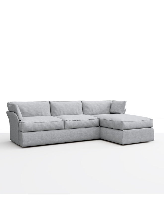 Plush  L-Shape Sofa – Right Chaise Lounge-Textured Fabric  -Silver -Beech Wood Frame with Coil Springs – Latex & Down Alternative Filling – 295 x 172 H:80 cm – Soft Linen Feel Upholstery