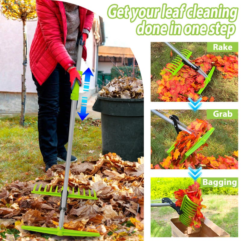 Axcoix 2-in-1 Leaf Grabber Rake, Back Saving Leaf Collector Tool with Long Handle, Efficient Leaf Picker Upper Grabber, Leaves Pickup Shovel for Lawns Yard Work Gardening - Image 3