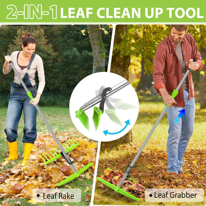 Axcoix 2-in-1 Leaf Grabber Rake, Back Saving Leaf Collector Tool with Long Handle, Efficient Leaf Picker Upper Grabber, Leaves Pickup Shovel for Lawns Yard Work Gardening - Image 2